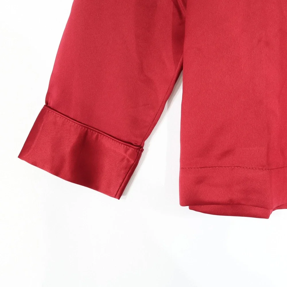 Lauren Ralph Lauren Pajama Set Women PS Red Satin Crest Holiday Festive $84 NWT